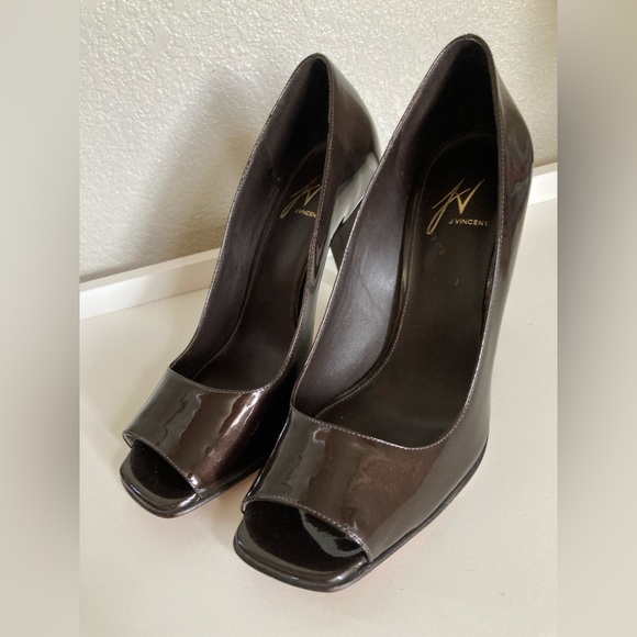 J. Vincent Sensational Brown Patent Leather Womens Open Toe 4" Heels Size 7.5 - Picture 6 of 8